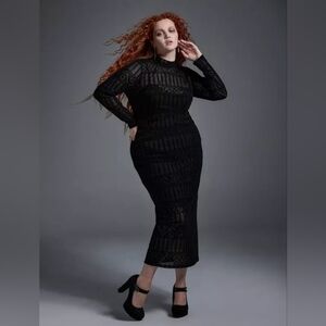 Torrid Nightfall Goth Semi Sheer Black Mock Neck Maxi Dress Plus Size 2X Nwt